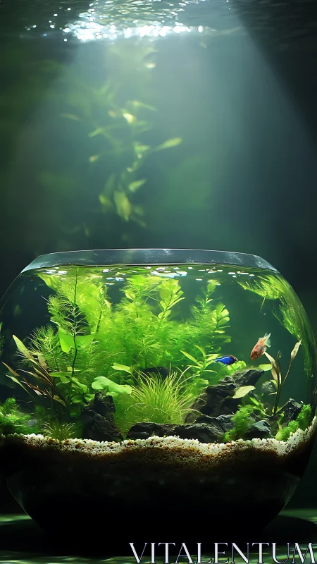 Sunken spotlight turns tiny glass aquarium into lush forest