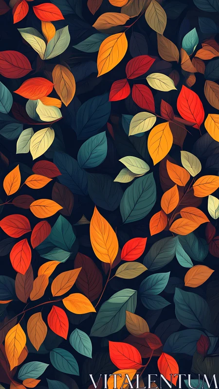 Midnight leaf carnival swirling in ember and teal hues.