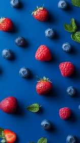 Fresh mixed berries scattered over deep blue background