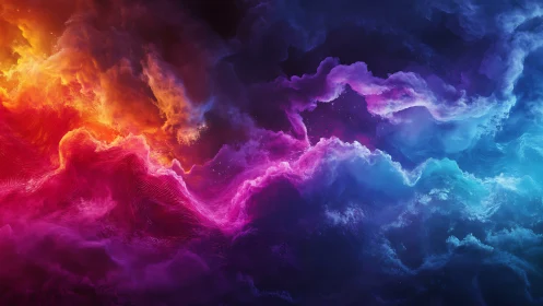 Multicolored volumetric clouds form dense abstract gradient