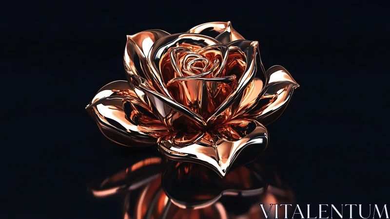 Polished metallic rose sculpture reflects warm studio light