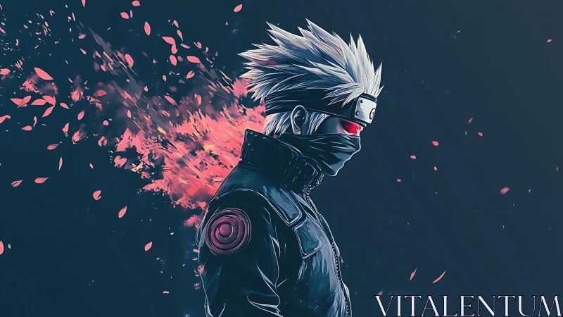 Side-profile masked figure in stylized red and blue composition