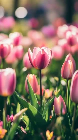 Pink Tulips Bask in Golden Sunlight.