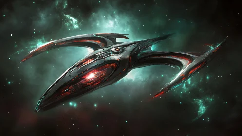 Futuristic alien spacecraft rendered in deep space scene