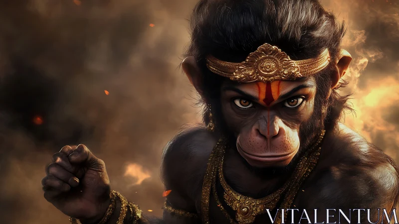 Mythic warrior monkey rendered in cinematic photoreal detail