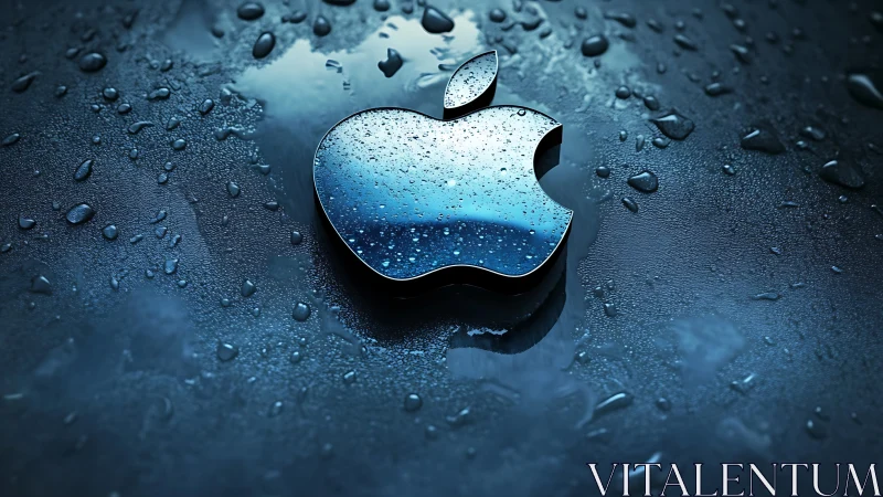 Apple Logo Emerges Through Wet Glass with Water Droplets