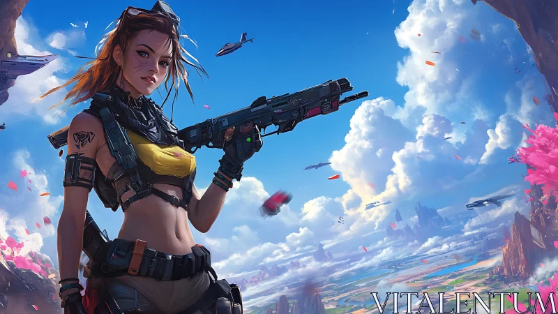 Aerial frontier operative with modular plasma rifle poised.