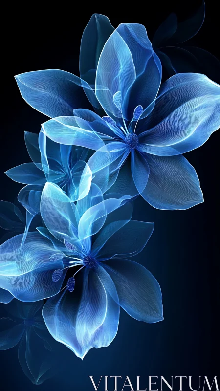 Ethereal Blue Flowers Blooming in Glowing Serenity.