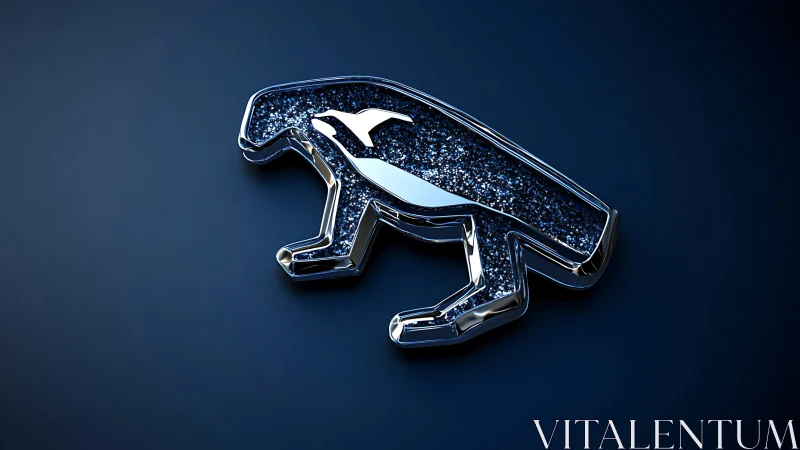 Chrome falcon emblem with deep blue glitter inlay.