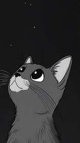 Cat Looking Up at Stars in Night Sky.