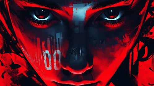 Intense cybernetic gaze in red and shadowed abstraction.