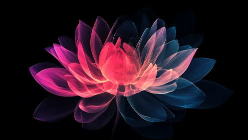 Luminous neon lotus bloom with translucent layered petals