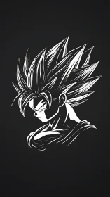 Monochrome anime bust with dynamic spiked hair silhouette.