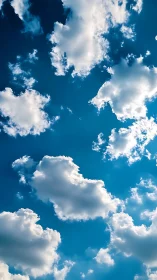 Billowy white clouds drift lazily across a calm blue sky