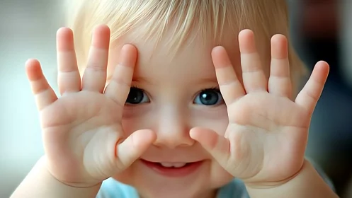 Joyful Toddler with Outstretched Hands and Radiant Smile.
