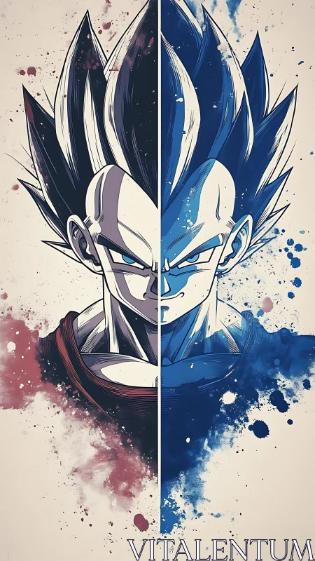 Split-powered warrior portrait in bold anime splashes.