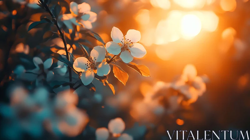 Backlit Cherry Blossoms with Golden Hour Bokeh and Atmospheric Depth
