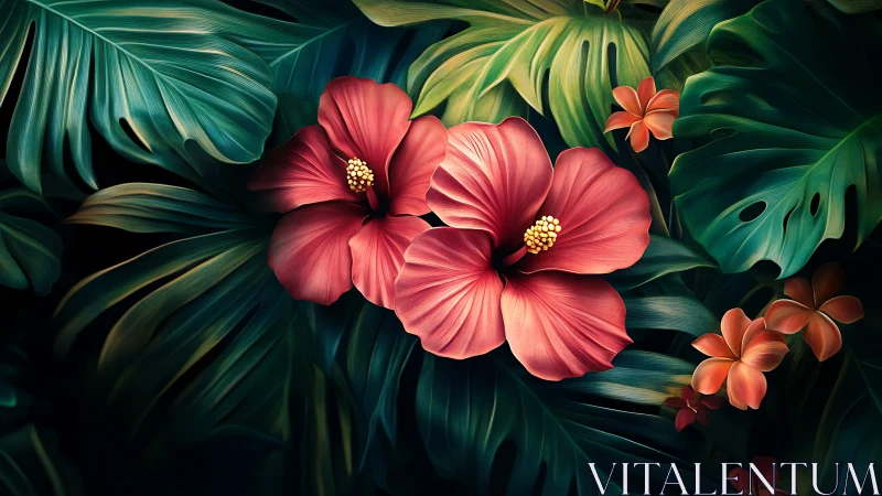 Botanical Digital Composition with Luminous Hibiscus.