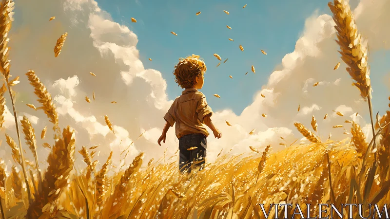 Sunlit daydreams of a child wandering golden wheat fields.