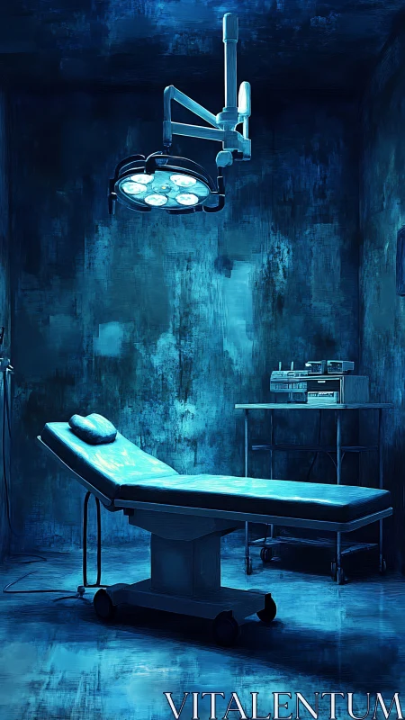 Moody blue operating room filled with quiet, haunting calm.