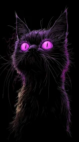 Neon-eyed midnight cat crackling with electric mischief.