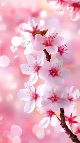 White and Pink Blossoms on Branch with Bokeh Background