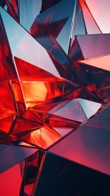 Prismatic red glass shards form angular abstract crystalline structure