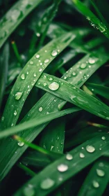 Morning raindrops rest gently on lush green grass blades