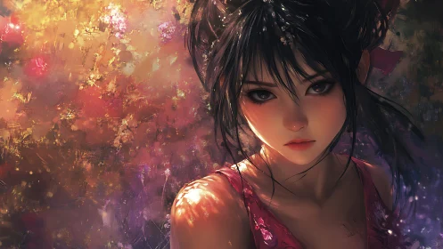 Digital portrait depicts young woman against diffuse light field