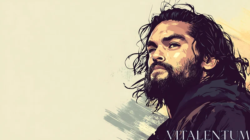 Stylized portrait of bearded man with textured background.