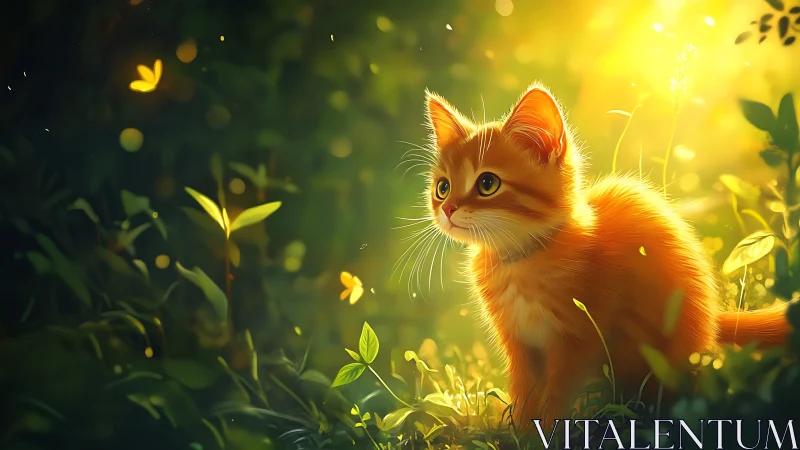 Orange Kitten in Golden Garden Light.