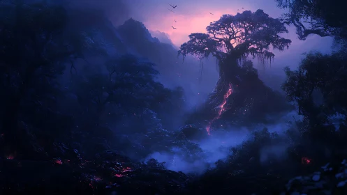 Mystical Forest Valley Glowing with Bioluminescent Light