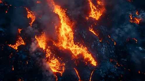 Volcanic lava fountain with dynamic pyrolastic discharge and incandescent molten flow.