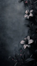 Dark Floral Elegance with White Blooms on Textured Gray