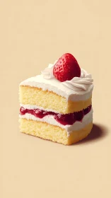Layered Vanilla Cake Slice with Fresh Strawberry.