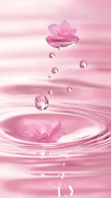 Soft pink petals dancing on ripples of tranquil water.