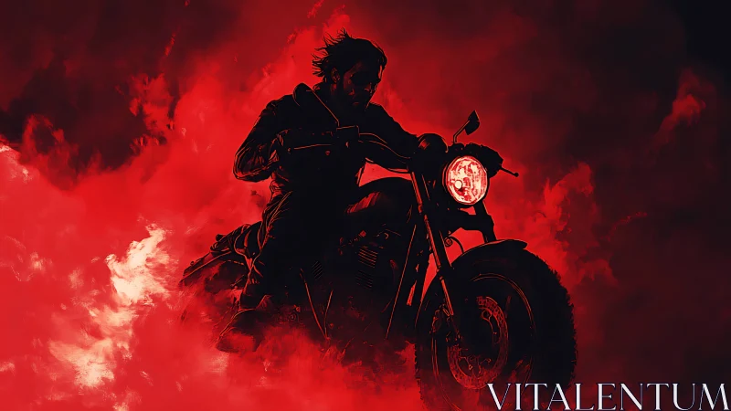 Crimson storm clouds surrender as a lone biker cuts through