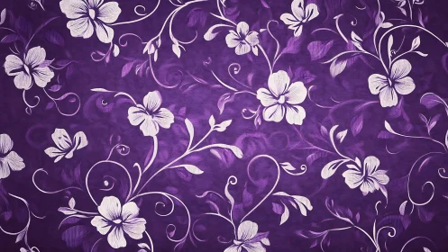 Purple Floral Scroll Pattern with White Ornamental Blooms.
