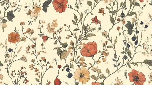 Vintage style floral pattern on light beige background.