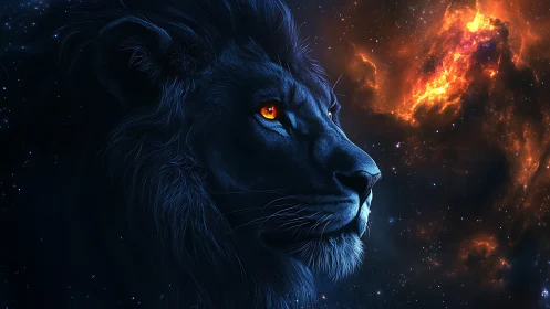 Celestial blue lion rendered in high-contrast cosmic lighting