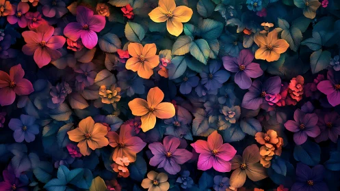 Velvet Night Garden Erupts in Chromatic Wildflower Explosions