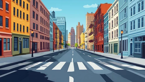 Symmetrical empty city street renders precise linear perspective