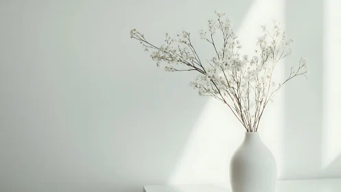 Minimalist White Vase with Dried Baby's Breath in Natural Light