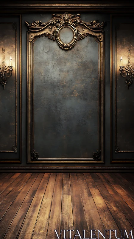 Golden paneled wall and warm wood floor in a cozy hall.