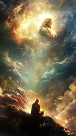 Cloudborne supplicant listens while a blazing seraph dreams above