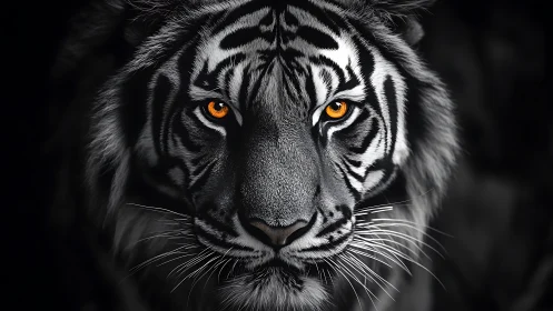 Storm-eyed tiger locked in monochrome jungle standoff.