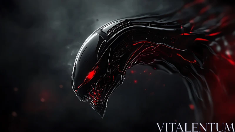 Liquid void predator with burning red cyber gaze.