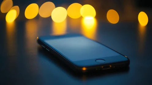 Smartphone with bokeh ambient lighting optical rendering.