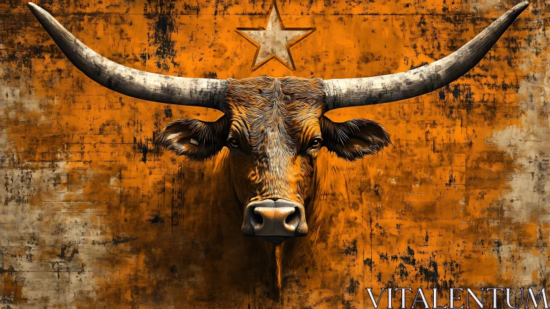 Longhorn bull head rendered against distressed orange wall