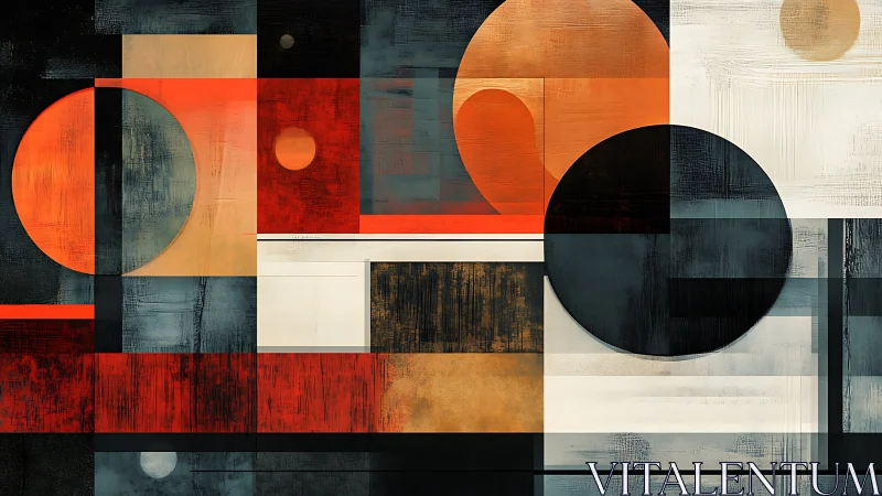 Geometric composition with circles in warm and dark fields.